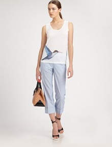 Sporty cotton seersucker, tailored in a cropped, flat-front style.Self waistband with belt loopsZip fly with hook-and-eye closureCreased, cropped legsWide cuffsInseam, about 24½CottonDry cleanMade in Italy of imported fabricModel shown is 5'11½ (181cm) wearing US size 4. Sporty cotton seersucker, tailored in a cropped, flat-front style.Self waistband with belt loopsZip fly with hook-and-eye closureCreased, cropped legsWide cuffsInseam, about 24½CottonDry cleanMade in Italy of imported fabricModel shown is 5'11½ (181cm) wearing US size 4.
