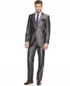 Go gray all the way. This charcoal suit from Tallia has a subtle sheen for standout style.