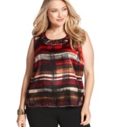 With its fresh take on traditional autumnal plaid, Kasper's plus size printed shell adds color and style to any work wardrobe. (Clearance)