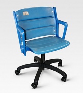 This authentic, legendary blue Yankee Stadium seat was pried from within baseball's cathedral in the Bronx and redesigned atop a wheeled base as a unique, sports-themed office or dorm chair. Please note: each chair differs slightly Includes a certificate of authenticity 27 22 X 27 Made in USA 