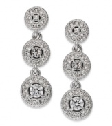 Terrific in triplicate. This pair of three-circle drop earrings from Eliot Danori is crafted from rhodium-plated brass. Crystal and cubic zirconia accents add a lustrous touch. Approximate drop: 1 inch.