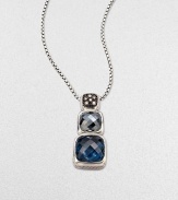 From the Chiclet Collection. A graduated design with faceted hemetite and Hampton blue topaz, accented in sparkling diamonds in blackened sterling silver. Hematite and Hampton blue topazDiamonds, .12 tcwBlackened sterling silverLength, about 17 to 18 adjustableLobster closureImported 