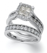 For the moment that will last a lifetime, this stunning Princess Treasures' ring set features an engagement ring with four princess-cut diamonds at center and smaller round-cut diamonds at the shoulders. The matching wedding band also features round-cut diamonds (total 2 ct. t.w.). Crafted in 14k white gold.