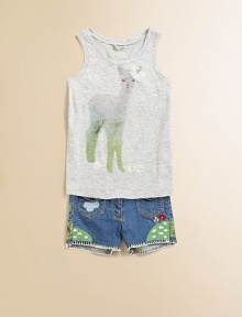 Colorful embroidery adds character and style to an everyday pair of cozy denim shorts.Front button closureAdjustable waist with belt loopsZip flyTwo front patch pockets with button down flapsBack logo patchWhip stitch hem98% cotton/2% elastaneMachine washImported Colorful embroidery adds character and style to an everyday pair of cozy denim shorts.Front button closureAdjustable waist with belt loopsZip flyTwo front patch pockets with button down flapsBack logo patchWhip stitch hem98% cotton/2% elastaneMachine washImported