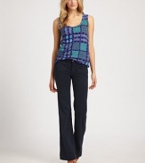 Softer than standard denim, these stretch-enhanced, bootcut jeans have a slim, comfortable fit.Front zipper and button closureBelt loopsButtoned side tabsTwo front patch pocketsBack welt pocketsBootcut legStitched hemInseam, about 3470% lyocell/28% cotton/2% elastaneDry cleanImportedModel shown is 5'10½ (179cm)wearing US size 4. 