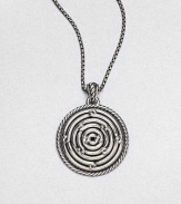 This bold box chain of oxidized sterling silver holds a dramatic pendant in a stunning swirl design that combines ancient patterns with modern elegance.Sterling silverLength, about 21Lobster clasp closureImported