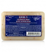 This highly efficient scrub soap, made with sloughing Bran and Oatmeal, thoroughly cleanses skin and facilitates the exfoliation of dead surface cells, helping to alleviate roughness on tougher areas such as elbows and heels. 7 oz. 
