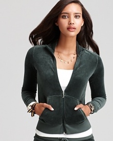 Plush velour softens the sporty silhouette of this Juicy Couture jacket.