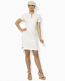 Tailored in soft-touch cotton mesh for a classic, relaxed fit, a chic polo dress is accented with tonal embroidery that celebrates Team USA's participation in the 2012 Olympics.Ribbed polo collar. Tailored in soft-touch cotton mesh for a classic, relaxed fit, a chic polo dress is accented with tonal embroidery that celebrates Team USA's participation in the 2012 Olympics.Ribbed polo collar.