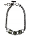 Exude grace with this elegant frontal necklace from Givency. Rectangular pendants hold black diamond and crystal stone accents. Crafted in light hematite tone mixed metal. Approximate length: 16 inches + 2-inch extender. Approximate drop: 1 inch.