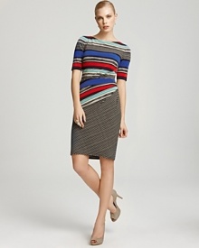 This Anne Klein Dress sheath proves that sophistication doesn't have to be stuffy. Vibrant stripes elevate this work-ready dress to high-style status.