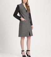 Power dressing in its finest form, this tailored, wool-rich coat has modern seaming, croc-print faux leather sleeves and a back vent for comfort. V-neckCroc-print faux leather sleevesSlash pocketsBack ventAbout 39 from shoulder to hem80% virgin wool/20% polyamideDry cleanImported of Italian fabricModel shown is 5'10 (177cm) wearing US size 2.