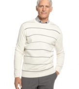 A double dose of pattern. This Geoffrey Beene marries two favorites on this clean, classic crew-neck sweater.