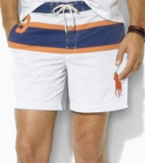 A classic swim trunk is crafted from a quick-drying, brushed cotton-nylon blend with sporty pieced detailing and Ralph Lauren's Big Pony for an iconic finish.