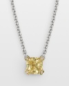 Faceted canary crystal stone necklace is offset by four heart-shaped diamond accents set in 18 Kt. gold. On a sterling silver chain. Designed by Judith Ripka.