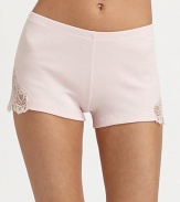 Side intricate lace detailing is an unexpected surprise on these super-soft shorts made of a fine pima cotton-blend. Narrow elastic waistbandSide lace detailingInseam, about 9½45% modal/45% cotton/8% nylon/2% elastaneHand washMade in Italy