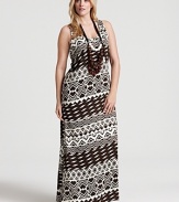Geometric patterns meet a global-inspired necklace that can be removed for versatility in this T Bags dress. Team with wedges for an elongated silhouette.
