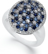 A mosaic of blue. Light and dark round-cut sapphires (1-1/4 ct. t.w.) adorn this pretty oval-shaped ring. Set in sterling silver. Size 7.