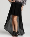 Part mini and part maxi, the BCBGeneration high-low skirt throws expectations an unexpected curve. An accessible statement piece.