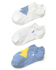 A 3-pack of stylish argyle socks in a low-cut silhouette from Ralph Lauren.