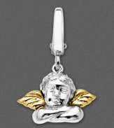 Your very own guardian angel. Add this sterling silver angel with 14k gold wings to your charm collection as a reminder of those looking over you. Approximate drop: 1/2 inch.