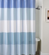 Add a splash of color to your bath with the Encore Stripe shower curtain from Martha Stewart Collection. Thick horizontal stripes are fresh and contemporary in cool tones.
