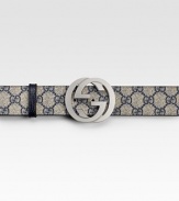 Signature GG fabric with leather trim and logo-shaped, ruthenium hardware.About 2 wideMade in Italy