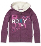 She can wrap up in cuddly style in this Roxy logo hoodie with Sherpa lining to make it extra cozy.