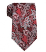 Brighten up. This floral paisley tie from Geoffrey Beene makes a bold statement with any suit.