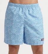 A bright option for the beach, board and beyond in quick-dry microfiber. Elastic waist Logo tab on left leg Side slash, back flap pockets Mesh lining Inseam, about 7 Polyester Machine wash Imported 