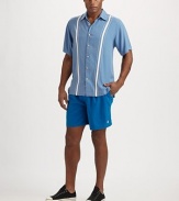 Hit the sea, sand and beyond in this classic-fitting swim favorite, set in quick-drying nylon.Drawstring elastic waistInseam, about 9PolyesterMachine washImported