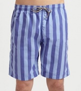 The ultimate tropical style for the beach and beyond in smooth, quick-dry nylon. Elastic drawstring waist Side slash, back zip pockets Mesh lining Inseam, about 12 Polyester/elastene/polyamide Machine wash Imported 