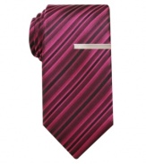 Step up your game with this classically styled striped tie from Alfani. Tie bar included.
