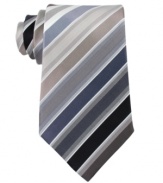 Enter neutral territory with this classic striped tie from Kenneth Cole Reaction.