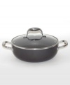 Flawless performance. Good for the stovetop or in the oven, this Anolon 11, 5-qt. covered casserole pan features a large cooking surface to brown or sear meats with ample room to add additional ingredients to complete a one-dish meal. Limited lifetime warranty.