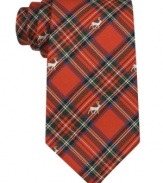 'Tis the season for mixing business and fun-get into the spirit with this plaid reindeer-print silk tie from Tommy Hilfiger.