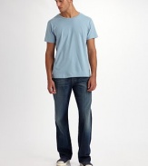 A relaxed look with a super-soft, drapey fit in dark-washed denim. Gentle fading lends a worn-in look and feel. Five-pocket style Button fly Inseam, about 33 12-ounce cotton denim Machine wash Made in USA 
