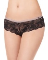 Soft floral lace hipsters with contrast trim at waist.