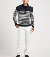 Classic five-pocket style has a modern, straight-leg fit.Front zipper and button closureBelt loopsFlat frontInseam, about 34CottonMachine washImportedAdditional Information Men's Pants, Shorts & Swimwear - Waist Sizing (European Equivalents) 