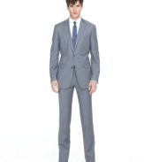This gray twill suit from Bar III boasts the modern-minded style your tailored attire's been craving.