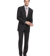 CNeed more versatility from your tailored wardrobe? This solid charcoal suit from Alfani comes with two pairs of flat front pants.