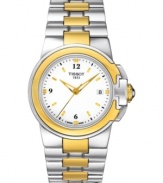 A contemporary touch of golden hues adds a lovely touch to this Sport-T Lady collection watch from Tissot.