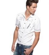 Understate your urban look with this short-sleeved woven shirt from INC.