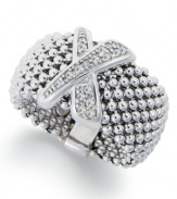 X marks the spot. This trendy mesh ring sparkles with the addition of round-cut diamonds (1/6 ct. t.w.) in a chic X shape. Set in sterling silver. Size 7.