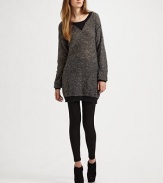 Fine stripes add casual chicness to this cozy silhouette of mohair and wool.Ribbed boatneck Dropped shoulders Long sleeves Pullover style About 18½ from natural waist 63% mohair/25% nylon/12% wool Dry clean Imported