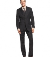 When basic black just won't do, turn to this sleek, striped navy 3-piece suit from Sean John.