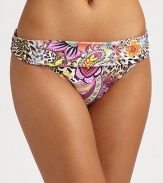 A whimsical animal print covers these sleek, stretch bottoms for a flattering fit. Moderate coverageFold-over waistFully lined82% polyamide/18% spandexHand washImported Please note: Bikini top is sold separately.