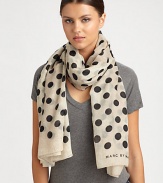 Spotted like a dalmatian, this ultra-soft, wool-blend wrap features a bold polka dot design and logo detail.Wool53 X 70Dry cleanImported