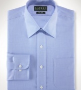 A subtle herringbone adds the right amount of modern style to this non-iron dress shirt from Lauren by Ralph Lauren.