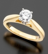 The symbol of classic elegance. Ring features a certified, round-cut, solitaire diamond (1 ct. t.w.). Engagement ring crafted in 14k gold.
